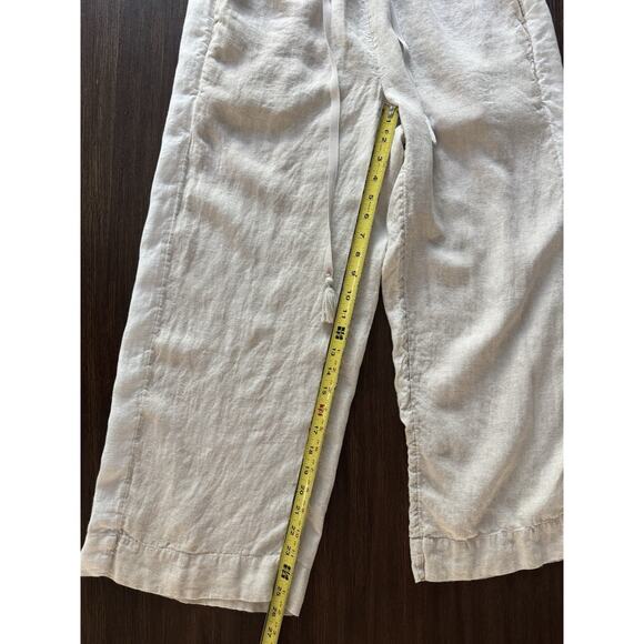 J Crew Linen Pants Women’s Small Oatmeal Wide Leg Crop Elastic Waist Tasseled - Picture 4 of 8
